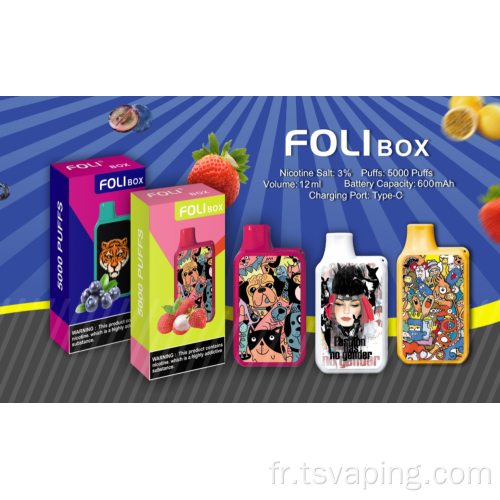 5000puffs foli box 1500mAh Bobine de maille de vape jetable